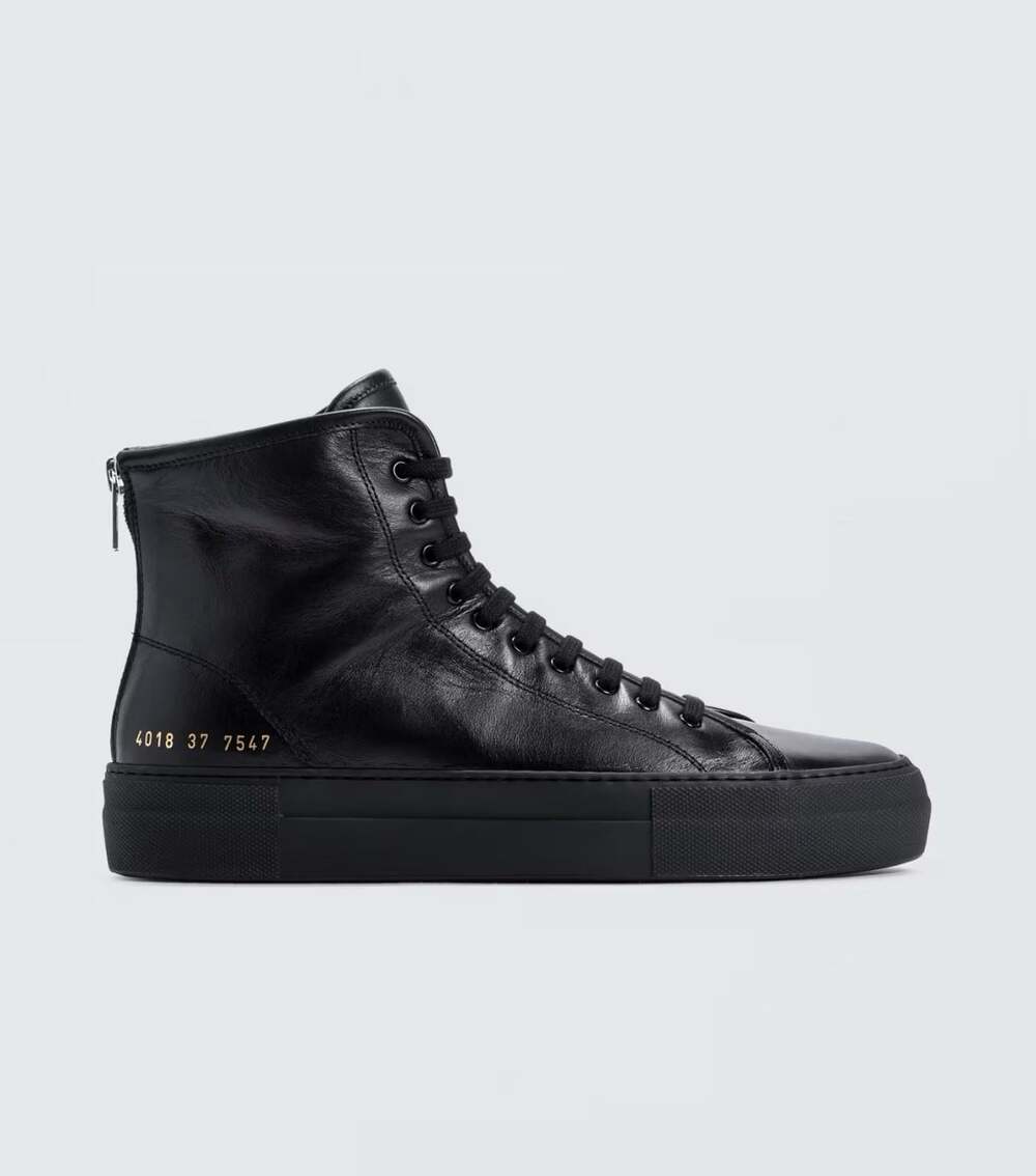 Common Projects Original Tournament High-Top Sneakers Super Black Sz 46 Leather
